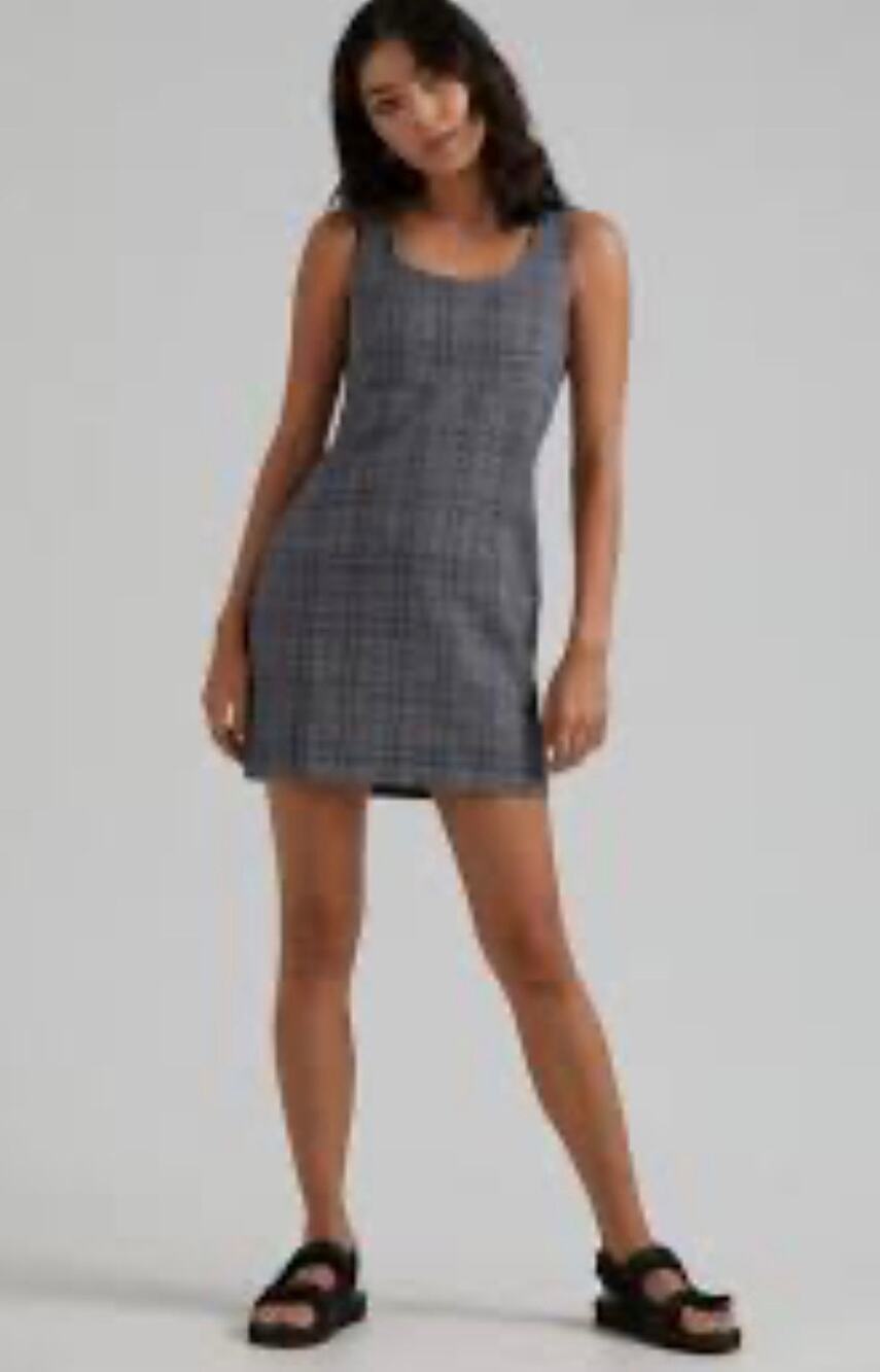 Afends Romy Hemp Check Dress Glen Plaid Size XL Mini Dress 90's Inspired EUC